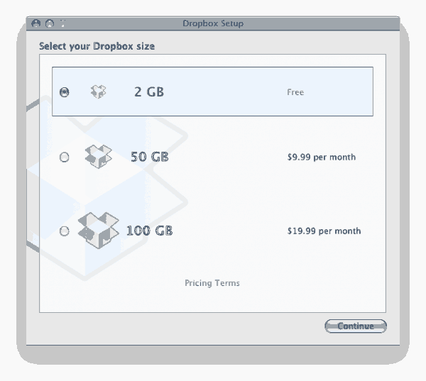 Select Dropbox Size