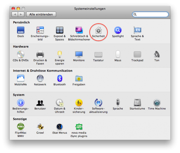 Systemeinstellungen -> Sicherheit
