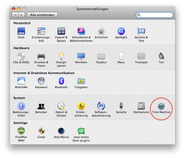 Systemeinstellungen -> Time Machine
