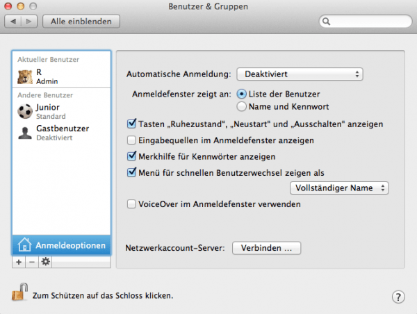 Anmeldeoptionen Anmeldeoptionen