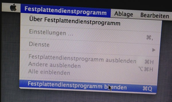 Festplattendienstprogramm beenden