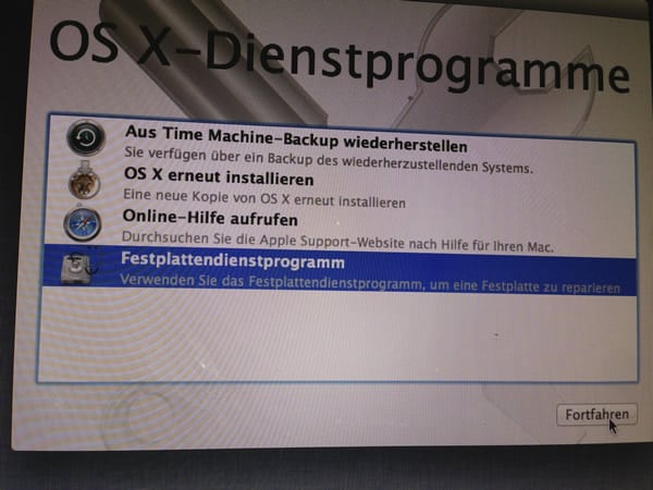 Das Festplattendienstprogramm auswählen