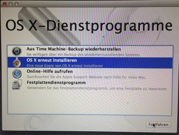 Start der Neuinstallation von OS X