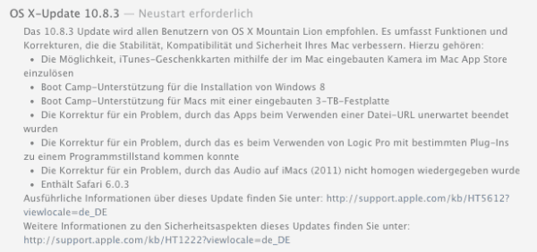 Beschreibung von OS X 10.8.3