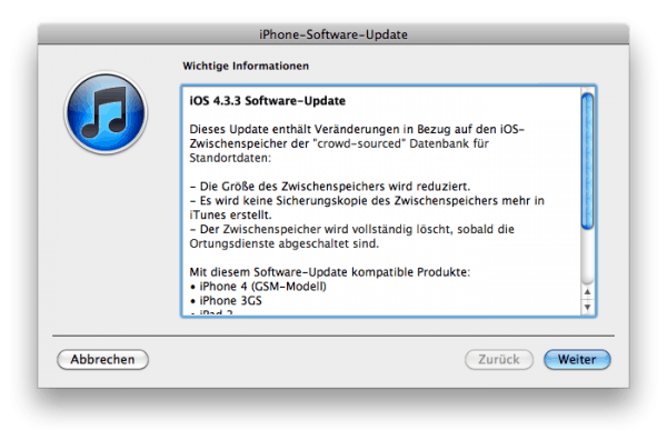 iOS 4.3.3 ist via iTunes verfügbar