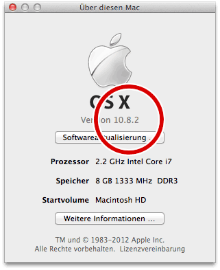 "Über diesen Mac" zeigt die Versionsnummer an